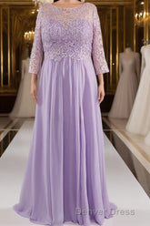 A-Line 3/4 Sleeves Scoop Lace Mother of The Bride Dresses