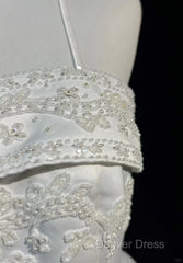 A-Line Spaghetti Strap Beaded Satin Long Prom Dresses White Wedding Dresses Graduation Prom Dresses