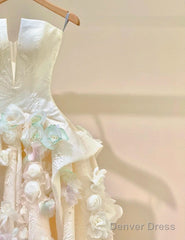 A-Line Spaghetti Strap Satin Long Prom Dress, Beautiful Applique Wedding Dress