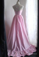 A-Line Spaghetti Strap Satin Long Wedding Dress Birthday Quinceanera Dress Prom Dress