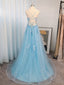 A Line Spaghetti Straps Appliques Lace Sweep Train Tulle Dresses