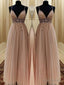 A-line Spaghetti Straps Beading Floor-Length Tulle Dress