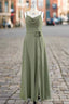 A Line Spaghetti Straps Chiffon Long Bridesmaid Dresses with Slit Backless