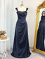 A Line Spaghetti Straps Ruffles Floor Length Elastic Woven Satin Dresses