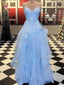 A Line Spaghetti Straps Ruffles Floor Length Tulle Dresses
