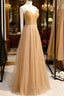 A-Line Spaghetti Straps Tulle Beaded Long Prom Dresses, Evening Party Dresses