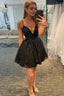 A Line Spaghetti Straps V Neck Lace Homecoming Dresses