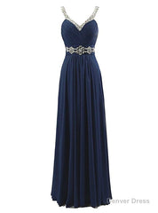 A-Line Spaghetti V-neck Chiffon Pleats Beading Bridesmaid Dress