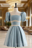 A-Line Square Neckline Blue Short Prom Dresses, Cute Blue Homecoming Dresses