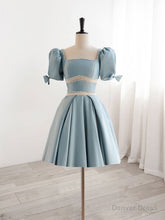 A-Line Square Neckline Blue Short Prom Dress, Cute Blue Homecoming Dress