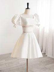 A-Line Square Neckline Ivory Short Prom Dress, Cute lvory Homecoming Dress