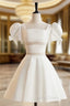 A Line Square Neckline Ivory Short Prom Dress, Cute lvory Homecoming Dresses
