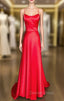 A Line Square Neckline Spaghetti Straps Charmeuse Prom Dresses
