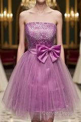 A-Line Strapless Appliques Bowknot Short Homecoming Dresses Party Dresses