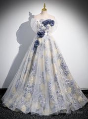 A-Line Strapless Flower Prom Dress