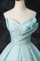 A-Line Strapless Formal Tulle Floor Length Evening Dresses Off Shoulder Prom Dresses