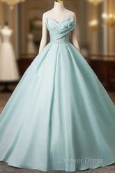 A-Line Strapless Formal Tulle Floor Length Evening Dresses Off Shoulder Prom Dresses