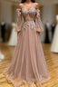 A Line Strapless Long Lace Prom Dress, Sweetheart Neck Tulle Prom Dresses