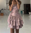A Line Strapless Satin Pink Short Homecoming Dresses