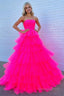 A Line Strapless Tiered Tulle Prom Dresses with Ruffles