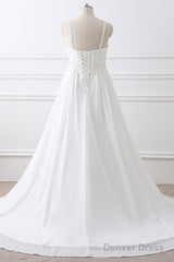 A-Line Straps Empire Long White Bridesmaid Dress With Beads
