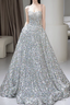A Line Straps Prom Dress Sequin Long Prom Dresses