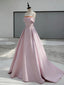 A-Line Sweep Train Satin Dark Pink Long Prom Dresses