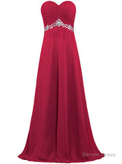 A-Line Sweetheart Chiffon Floor Length Bridesmaid Dress With Crystal