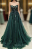 A Line Sweetheart Green Lace Long Prom Dresses