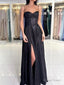 A Line Sweetheart Neck Black Long Prom Dress, Black Long Prom Dresses