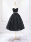 A Line Sweetheart Neck Black Short Prom Dress, Black Prom Dresses