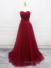 A-Line Sweetheart Neck Burgundy Long Prom Dresses, Burgundy Bridesmaid Dresses