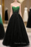 A Line Sweetheart Neck Green Beads Black Tulle Long Prom Dress