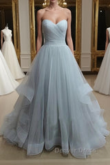 A-Line Sweetheart Neck Grey Prom Dresses, Formal Dresses, Grey Wedding Dresses