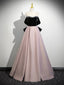 A-Line Sweetheart Neck Off Shoulder Floor Length Pink Prom Dresses With Beads