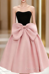 A-Line Sweetheart Neck Satin Black/Pink Short Prom Dresses, Cute Homecoming Dresses