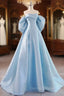 A Line Sweetheart Neck Satin Blue Long Prom Dress, Blue Long Prom Dresses