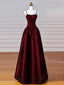 A-Line Sweetheart Neck Satin Burgundy Long Prom Dresses, Burgundy Long Formal Dresses