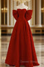 A Line Sweetheart Neck Satin Burgundy Long Prom Dresses with Bow