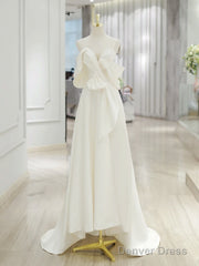 A-Line Sweetheart Neck Satin Ivory Long Prom Dress, Ivory Long Formal Dress