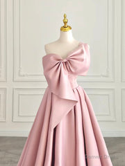 A-Line Sweetheart Neck Satin Pink Long Prom Dress, Pink Long Evening Dress