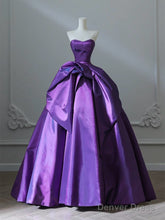 A-Line Sweetheart Neck Satin Purple Long Prom Dress Formal Dress Evening Dress