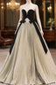 A Line Sweetheart Neck Satin Velvet Champagne Long Prom Dress, Champagne Long Prom Dresses