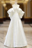 A Line Sweetheart Neck Satin White Long Prom Dress, White Long Prom Dresses