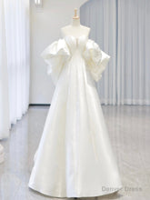 A-Line Sweetheart Neck Satin White Long Prom Dress, White Long Formal Dress