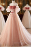 A-Line Sweetheart Neck Sequin Tulle Pink Long Prom Dresses, Pink Formal Dresses