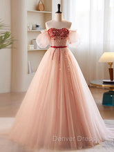 A-Line Sweetheart Neck Sequin Tulle Pink Long Prom Dresses, Pink Formal Dresses