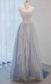 A-Line Sweetheart Neck Sequined Tulle Long Prom Dress Birthday Dress Graduation Prom Dress