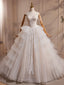 A-Line Sweetheart Neck Tulle Lace Applique Beige Long Prom Dresses With Beads
