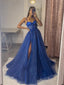 A-Line Sweetheart Neckline Tulle Lace Blue Long Ball Gowns Women'S Prom Dresses